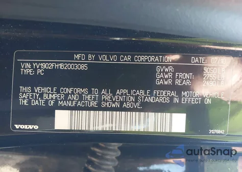 2011 Volvo S60 T6 z USA, uszkodzony, nr VIN YV1902FH1B2003085